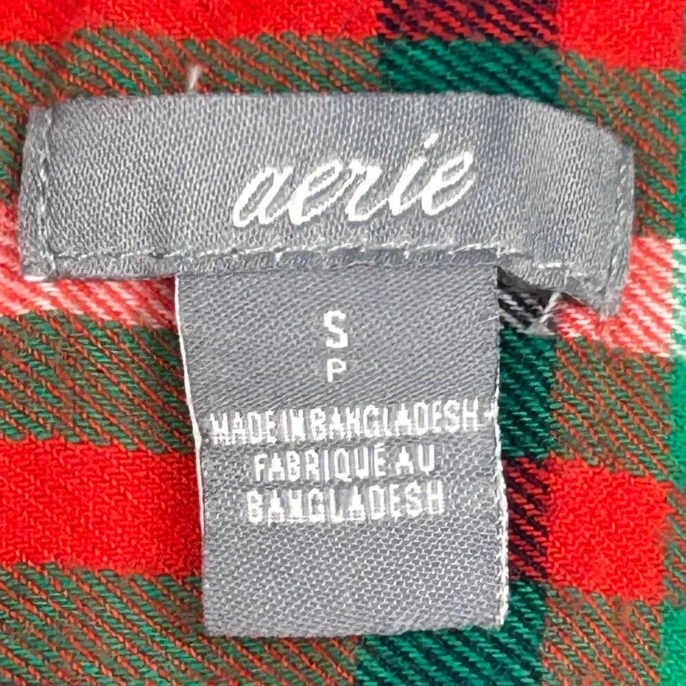 Aerie Womens Red Green Plaid Flannel Button Down Shirt Size S Cotton Blend